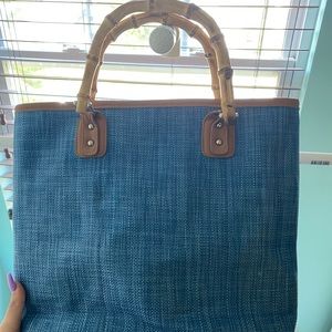 👛4 for $30 blue bamboo handle bag